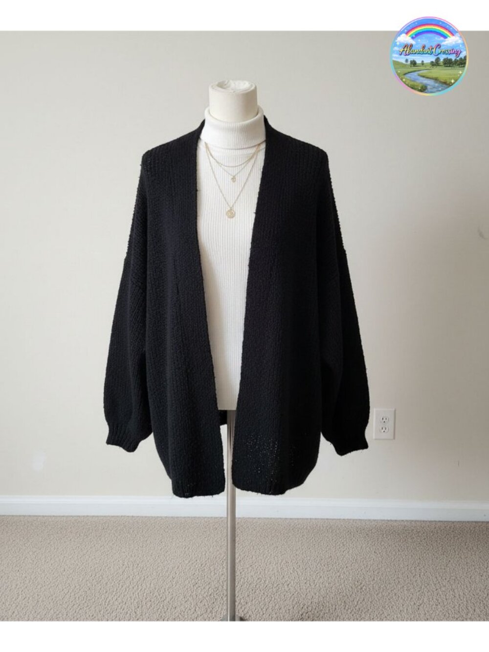 Oversized Open Front Chunky Knit Cardigan Sweater Lantern Sleeve Loose Fit